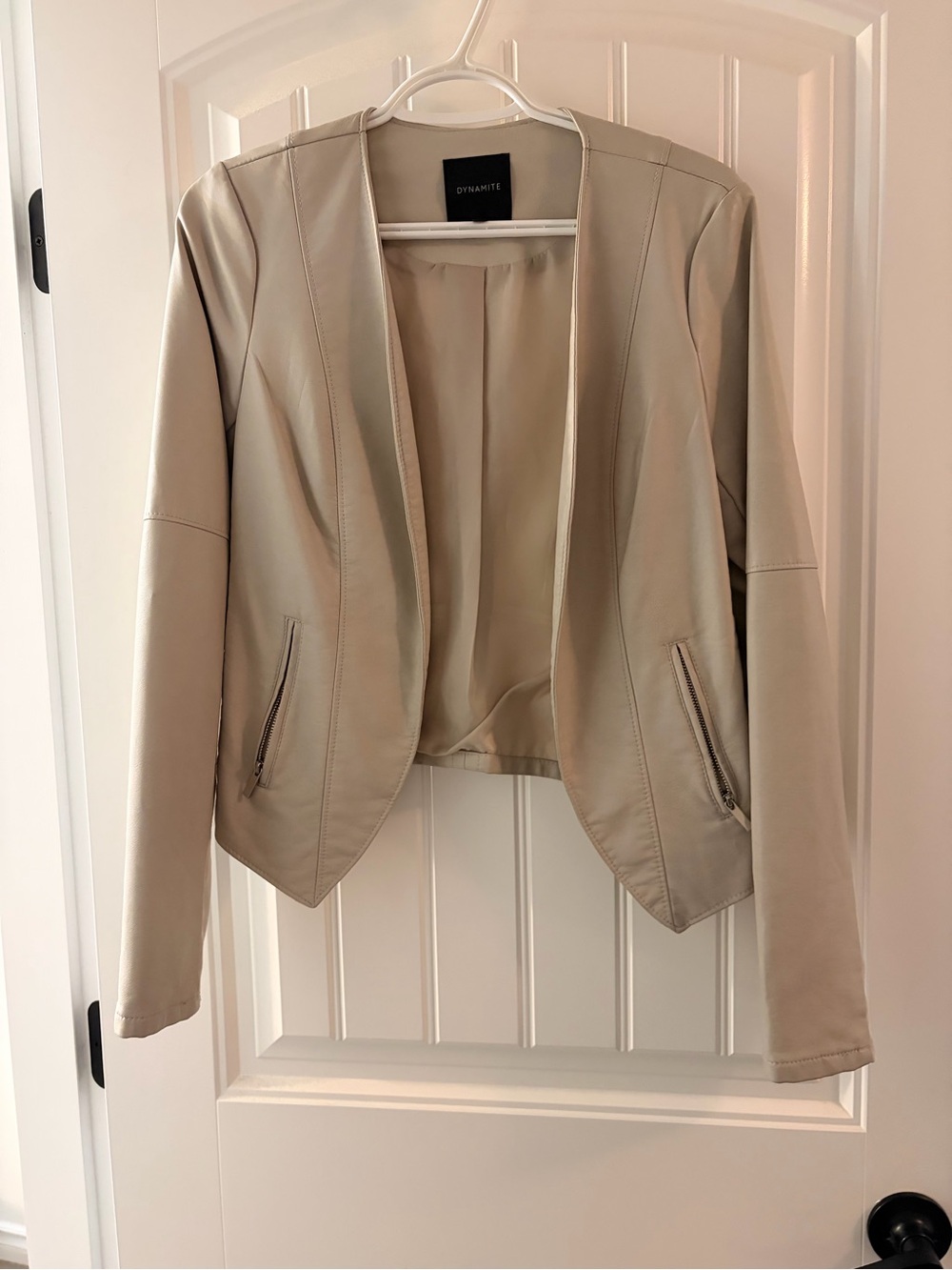Dynamite Beige Cream Faux Leather Open Blazer